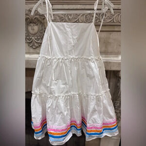 Mainstrip Size Medium Babydoll White with Multi Colored Stripes Sundress